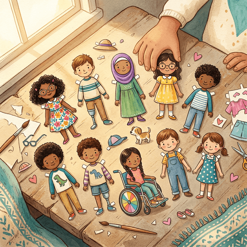 Diverse paper doll characters representing children of all backgrounds